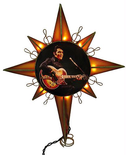 KSA EP9901 12 in. Lighted Elvis Presley Brown Gold Star Christmas Tree Topper