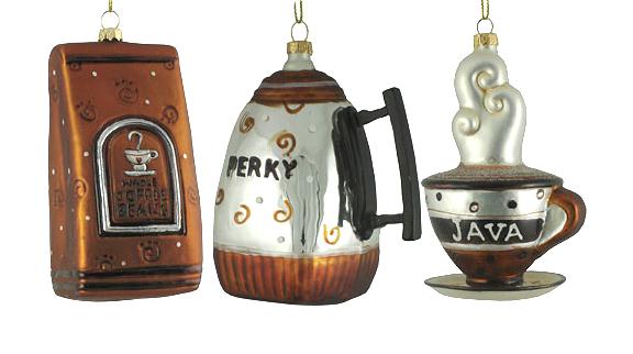 KSA J1007 Set of 3 Coffee Break Blown Glass Christmas Ornaments