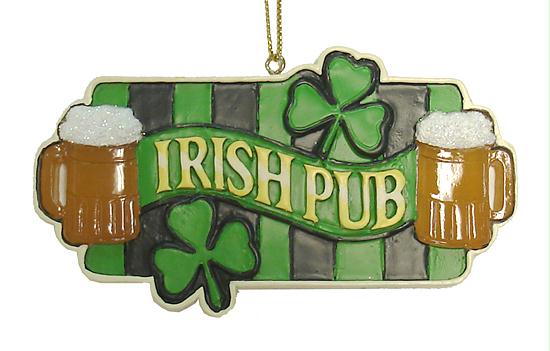 KSA T0270 IRISH PUB Luck of the Irish Pub Beer and Shamrock Christmas Ornament