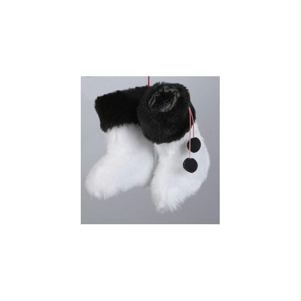 KSA T0510 BLACK 4 in. Fashion Avenue White and Black Furry Rave Boots Christmas Ornament