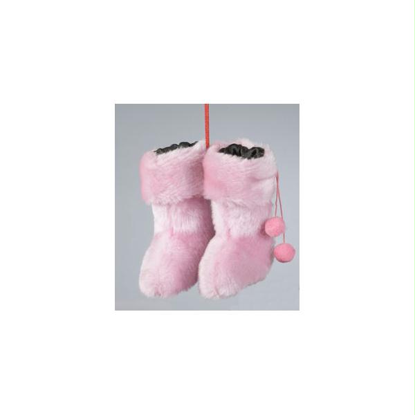 KSA T0510 PINK 4 in. Fashion Avenue Pastel Pink Furry Rave Boots Christmas Ornament