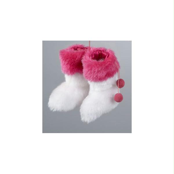 KSA T0510 WHITE 4 in. Fashion Avenue White and Pink Furry Rave Boots Christmas Ornament