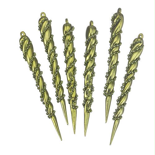 Midwest 856512 Sage Set Of 6 Sage Spiral Beaded Icicle Christmas Ornaments No. 856512