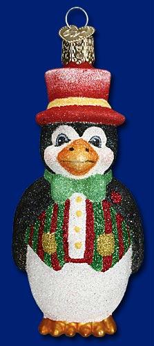 OWC 16071 Old World Christmas Glistening Gentleman Penguin In Tuxedo Glass Ornament No. 16071