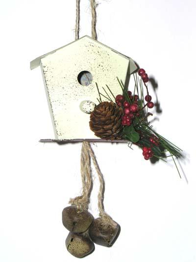 Pacific Rim 49291 GREEN 6 in. White Vintage Tin Bird House Christmas Ornament