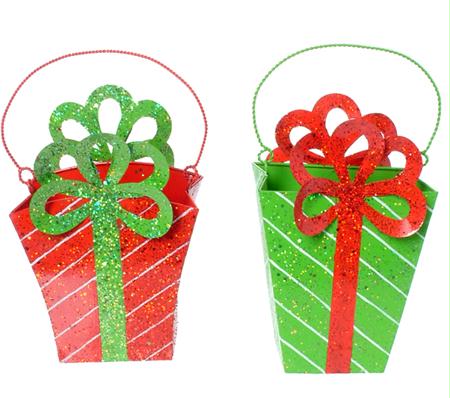 RAZ 2800700 RED 8 in. Christmas Brites Red Gift Box Basket Ornament