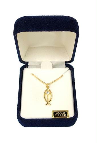 RINC 18777 Pack of 2 Gold Rhinestone Christian Ichtus Fish Pendant Necklaces