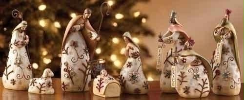 RINC 35340 8Piece Sweet Memories Button Embellished Religious Christmas Nativity Set