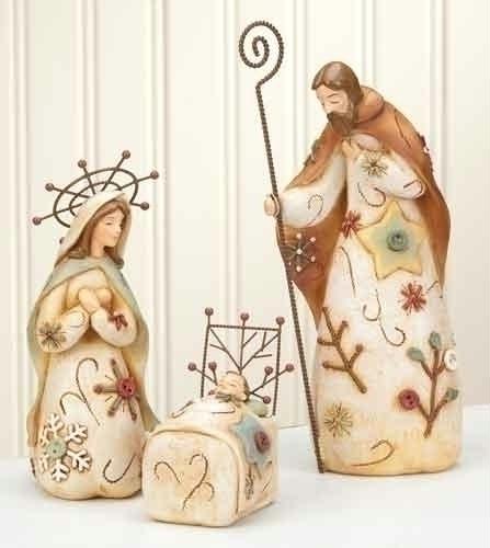 RINC 35341 3Piece Sweet Memories Button Embellished Religious Christmas Nativity Set 8 in.
