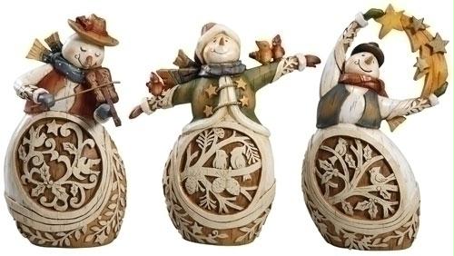 RINC 36027 Set of 3 Woodland Inspirations Snowman Christmas Figures 8.5 in.