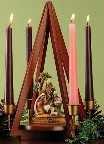 RINC 36149 Pack of 2 Wooden Christmas Tree Advent Taper Candle Holders