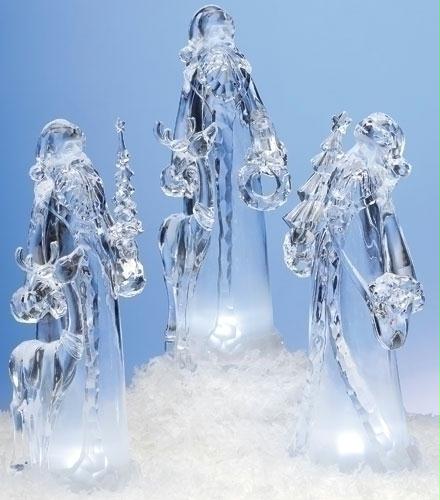 RINC 36222 Pack of 3 Icy Crystal Lighted LED Christmas Santa Claus with Reindeer