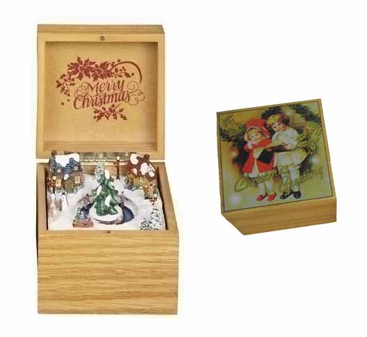 RINC 36438 Pack of 4 Retro Animated Christmas Village Music Boxes