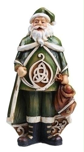 RINC 62423 Pack of 4 Celtic Charm Carved WoodcutStyle Irish Santa Christmas Figu