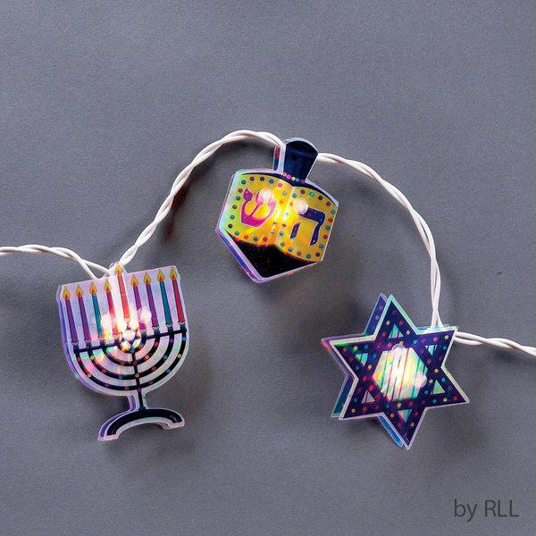 RITE LITE BHL300 Set of 10 Holographic Star#44; Dreidel Menorah Chanukah Lights White Wire