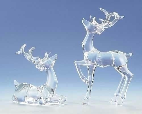 ROMAN 38783 Set of 2 Icy Crystal Prancing and Seated Reindeer Christmas Figures