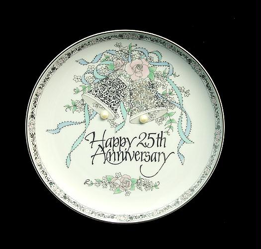 Roman 60301 Happy 25th Silver Wedding Anniversary Porcelain Plate No. 60301