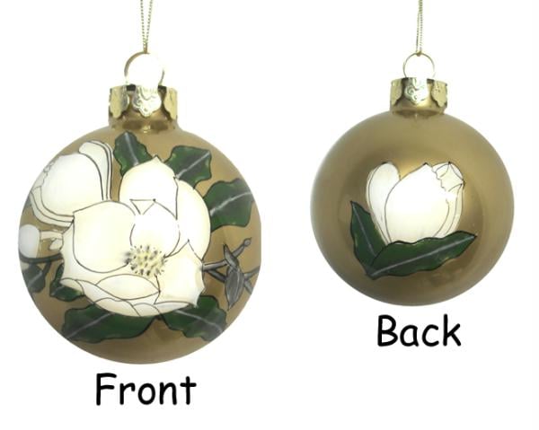Roman 92184 3.25 in. Gardenia Flower Hand Blown Glass Ball Christmas Ornament