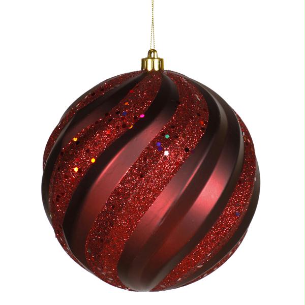 VCO M112005 Burgundy Matte and Glitter Swirl Shatterproof Christmas Ball Ornament 6 in.  150mm