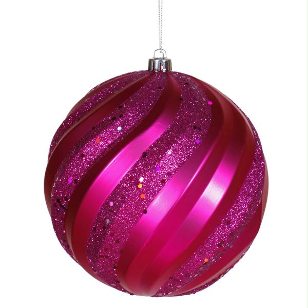 VCO M112009 Cerise Matte and Glitter Swirl Shatterproof Christmas Ball Ornament 6 in.  150mm