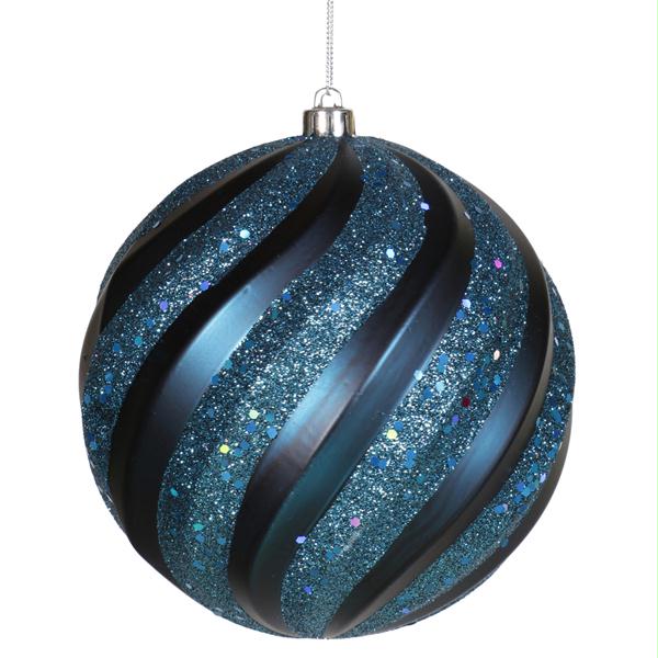 VCO M112022 Blue Matte and Glitter Swirl Shatterproof Christmas Ball Ornament 6 in.  150mm