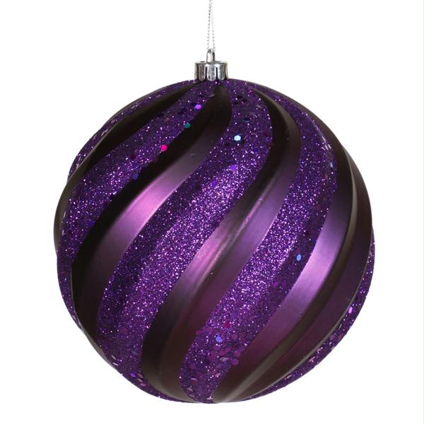 VCO M112026 Plum Matte and Glitter Swirl Shatterproof Christmas Ball Ornament 6 in.  150mm
