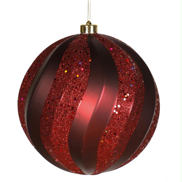 VCO M112105 Burgundy Matte and Glitter Swirl Shatterproof Christmas Ball Ornament 8 in.  200mm