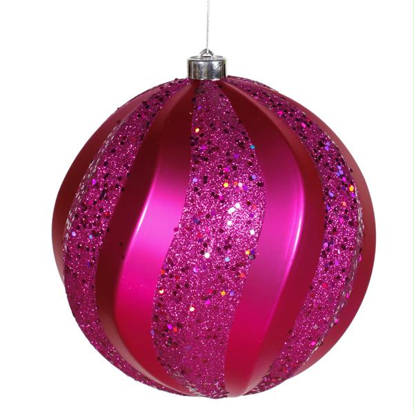 VCO M112109 Cerise Matte and Glitter Swirl Shatterproof Christmas Ball Ornament 8 in.  200mm