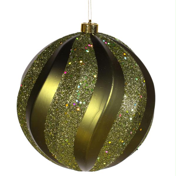 VCO M112113 Olive Matte and Glitter Swirl Shatterproof Christmas Ball Ornament 8 in.  200mm
