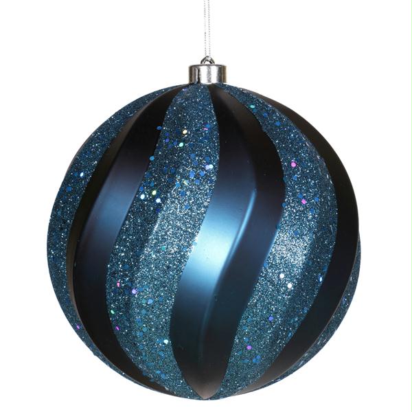 VCO M112122 Blue Matte and Glitter Swirl Shatterproof Christmas Ball Ornament 8 in.  200mm