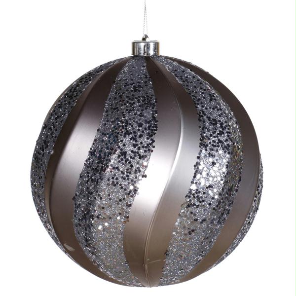 VCO M112127 Pewter Matte and Glitter Swirl Shatterproof Christmas Ball Ornament 8 in.  200mm