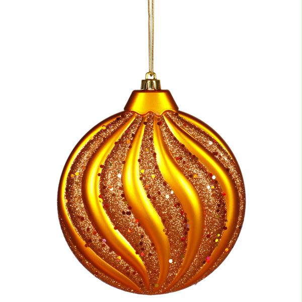 VCO M112318 Orange Matte and Glitter Swirl Shatterproof Christmas Disc Ornament 6 in.  150mm