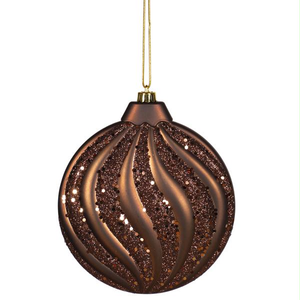 VCO M112319 Chocolate Matte#44; Glitter Swirl Shatterproof Christmas Disc Ornament 6 in.  150mm