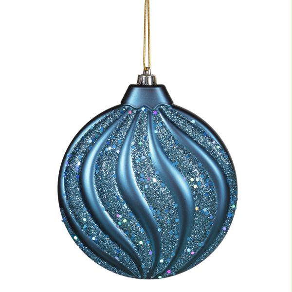 VCO M112322 Blue Matte and Glitter Swirl Shatterproof Christmas Disc Ornament 6 in.  150mm