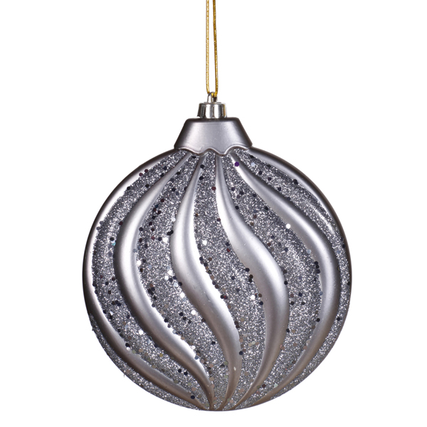VCO M112327 Pewter Matte and Glitter Swirl Shatterproof Christmas Disc Ornament 6 in.  150mm