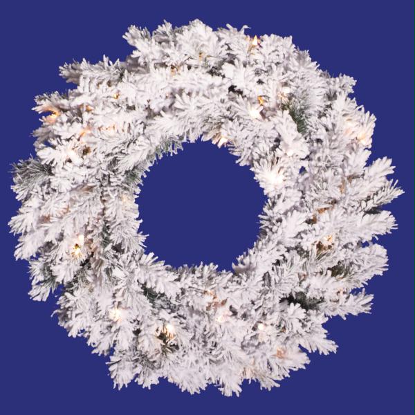 VICKERMAN A806338 48 in. PreLit Flocked Alaskan Artificial Christmas Wreath  Clear Dura Lights