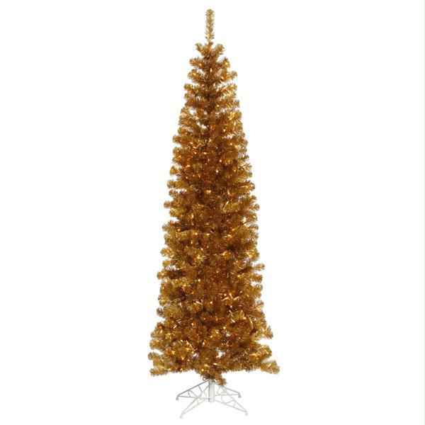 VICKERMAN B103891 12 ft. PreLit Antique Gold Artificial Pencil Tinsel Christmas 