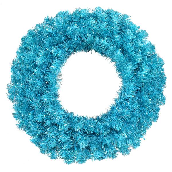 VICKERMAN B881325 24 in. PreLit Sparkling Sky Blue Artificial Christmas Wreath  Blue Lights