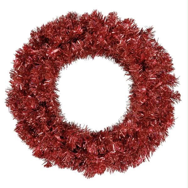 VICKERMAN B881525 24 in. PreLit Sparkling Red Hot Artificial Tinsel Christmas Wreath  Red Lights