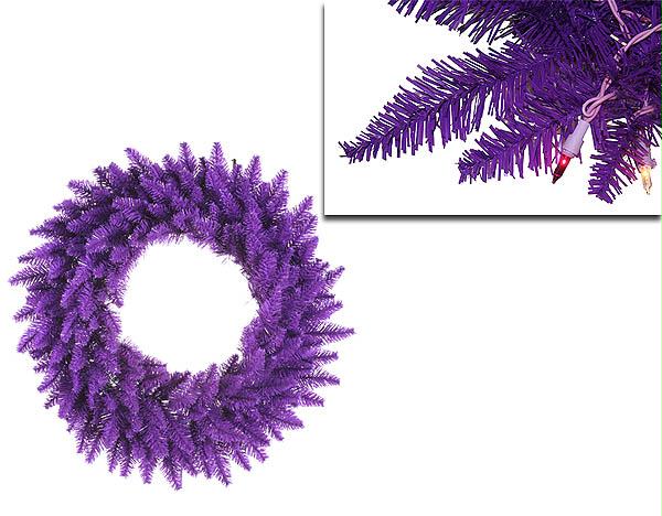 VICKERMAN K882937 36 in. PreLit Purple Ashley Spruce Christmas Wreath  Clear  Purple Lights