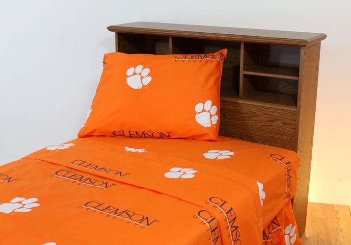 College Covers CLESSKG Clemson Printed Sheet Set King Solid