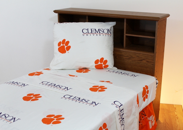 College Covers CLESSKGW Clemson Printed Sheet Set King White