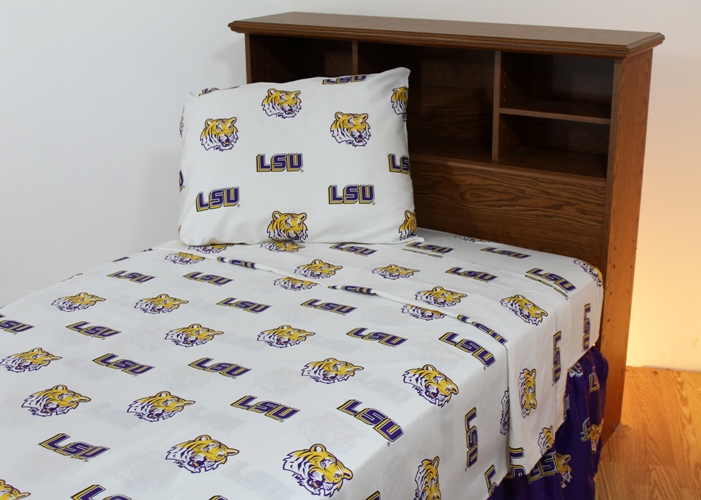College Covers LSUSSKGW LSU Printed Sheet Set King White