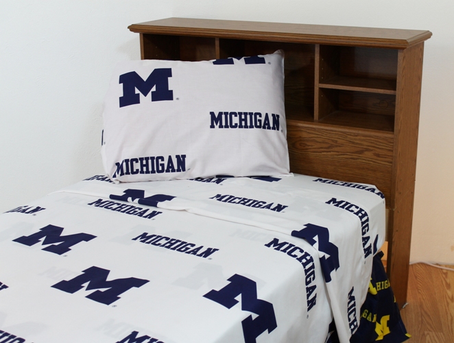 College Covers MICSSKGW Michigan Printed Sheet Set King White