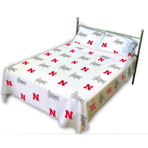 College Covers NEBSSKGW Nebraska Printed Sheet Set King White