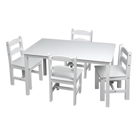 3009w White Rectangle Square Table With 4 Chairs