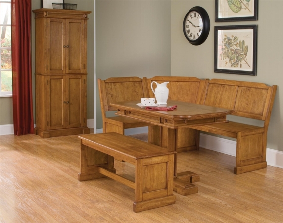 Home Styles 50048003 Distressed Oak Corner Bench  Pedestal Dining Table