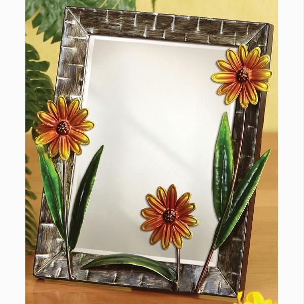 DECB DFA1376 Pack of 3 Hand Sculpted Metal Daisy Flower Table Top Mirrors 9.75 i