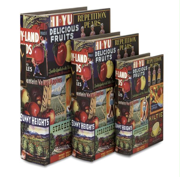IMAX 131403 Set of 3 Vintage Advertisement Label Collage Decorative Book Style B