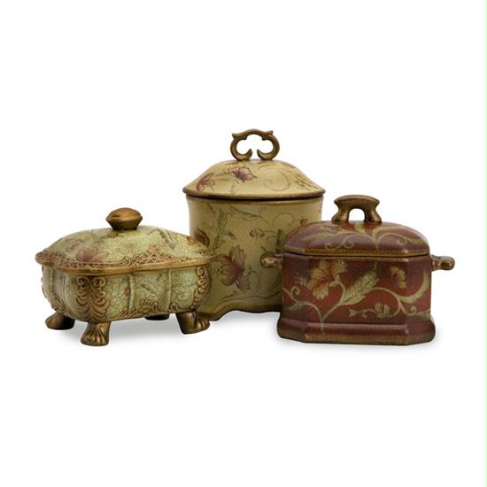 IMAX 190573 Set of 3 Antique Style Porcelain Floral Trinket Boxes